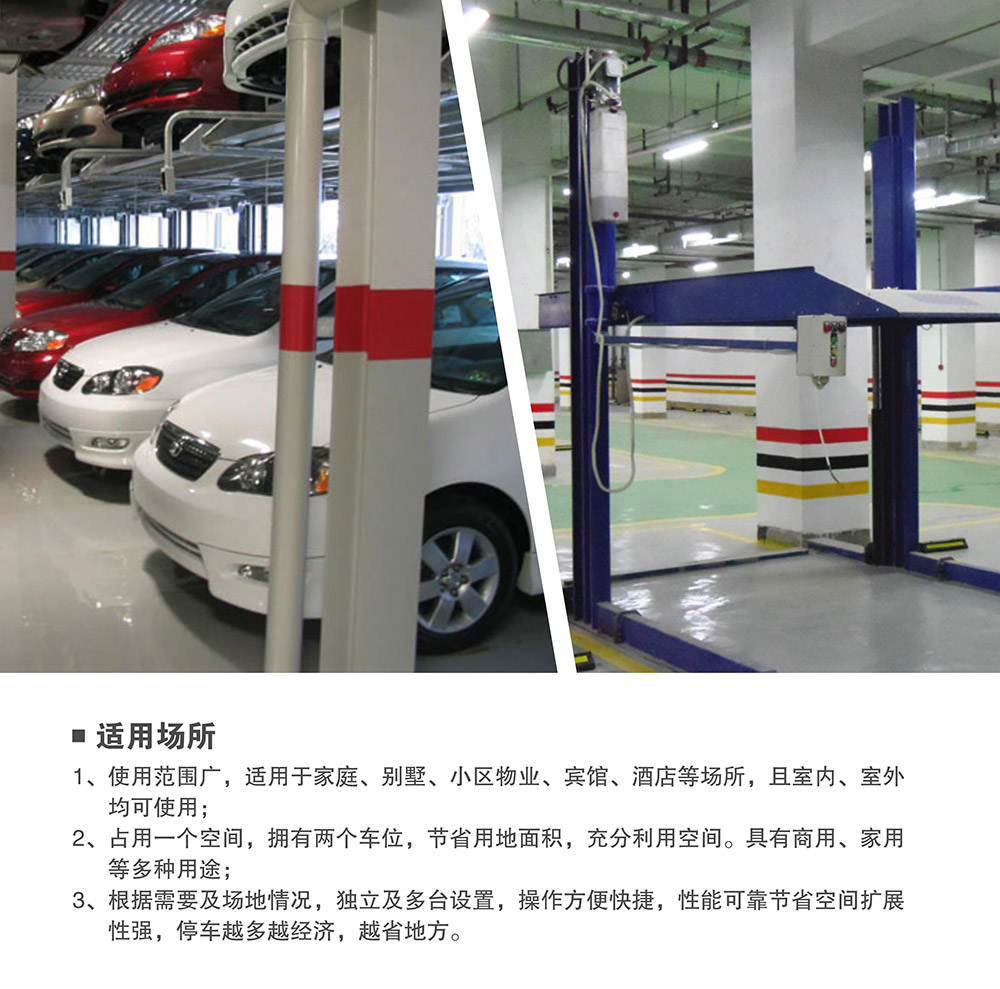 甘肅蘭州倍萊兩柱簡易升降立體車庫設(shè)備適用場所.jpg